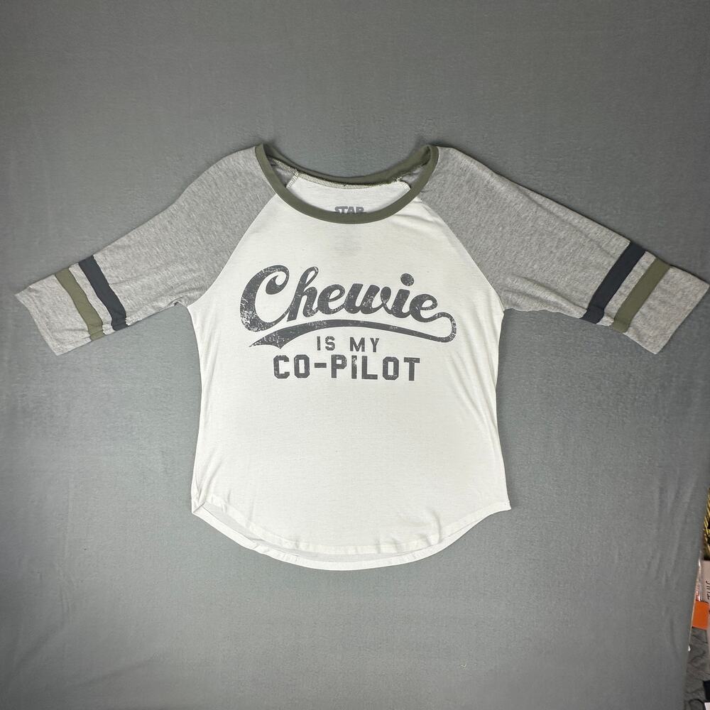 Star Wars Chewie Co-Pilot Tee Women’s L Gray Baseball Shirt